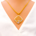 Two-Tone Floral Netted Cushion 22K Gold Pendant Set 