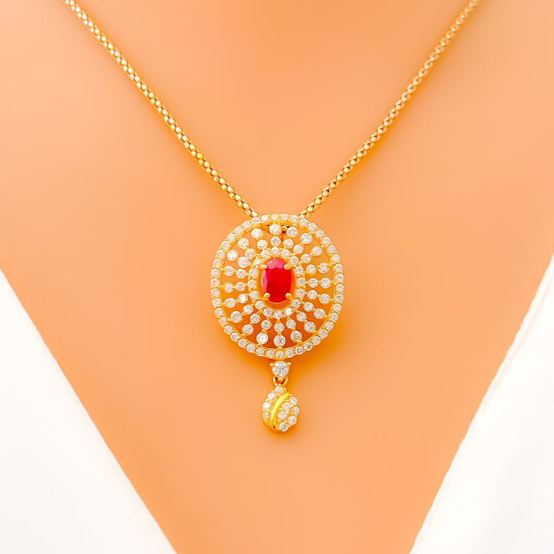 Dazzling Red 22k CZ Pendant Set