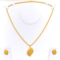 Dazzling Decorative Leaf 22K Gold Pendant Set 