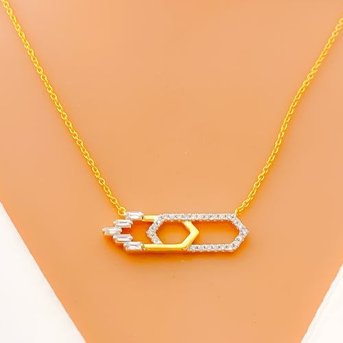 Upscale Overlapping Diamond + 18k Gold Necklace Set 