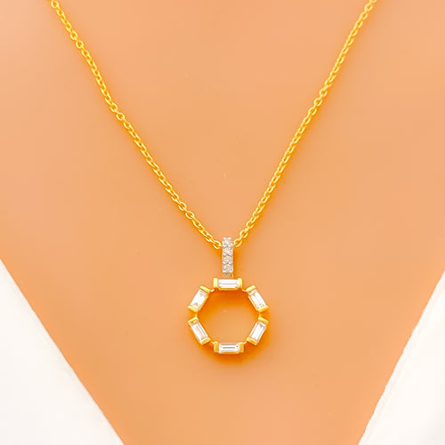 Modern Halo Diamond + 18k Gold Necklace Set 