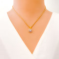 Traditional Floral Diamond + 18k Gold Pendant Set