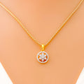 Traditional Floral Diamond + 18k Gold Pendant Set