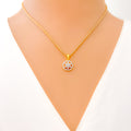 Traditional Floral Diamond + 18k Gold Pendant Set