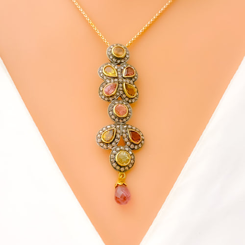 Glamorous Multi Tourmaline 22k Gold Polki Pendant Set 