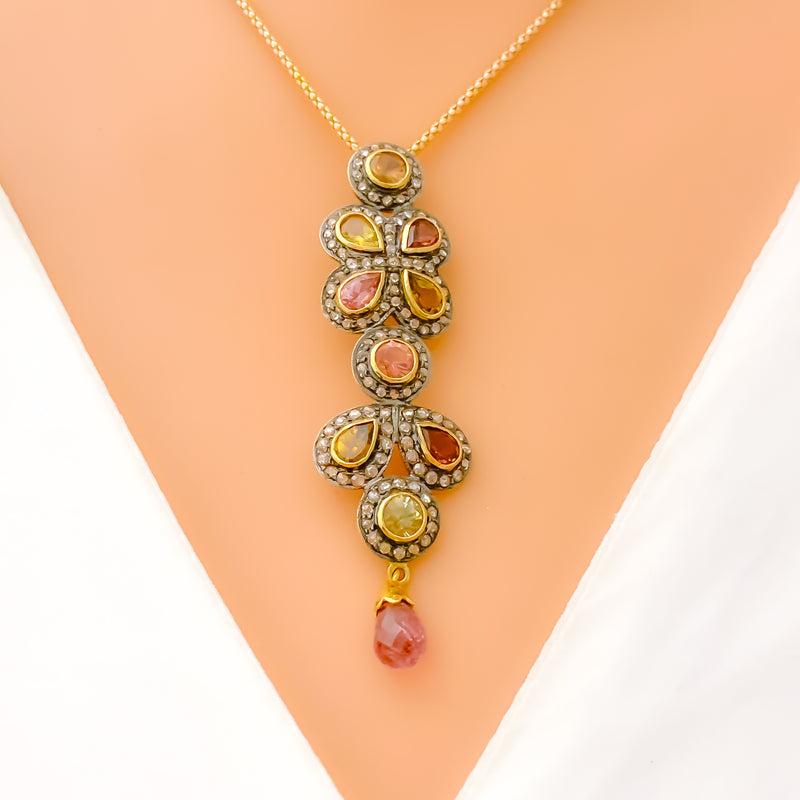 Glamorous Multi Tourmaline 22k Gold Polki Pendant Set 