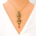 Glamorous Multi Tourmaline 22k Gold Polki Pendant Set 