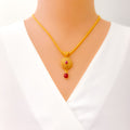 Ornamental Heirloom Ruby 22k Gold Polki Pendant Set 
