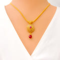 Ornamental Heirloom Ruby 22k Gold Polki Pendant Set 