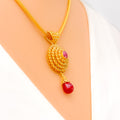 Ornamental Heirloom Ruby 22k Gold Polki Pendant Set 