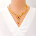 Extravagant Floral Ruby Drop 22k Gold Polki Necklace Set 