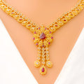 Extravagant Floral Ruby Drop 22k Gold Polki Necklace Set 