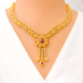 Extravagant Floral Ruby Drop 22k Gold Polki Necklace Set 
