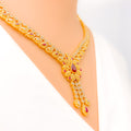 Extravagant Floral Ruby Drop 22k Gold Polki Necklace Set 