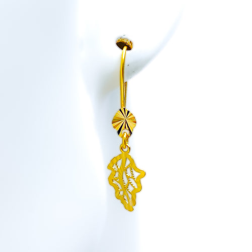 Graceful Adorned 21k Gold Hanging Earrings 