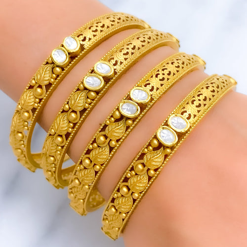 Magnificent Kundan Leaf Set of 4 22k Gold Bangles