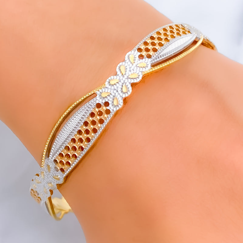 Impeccable Artistic Floral Cutwork 22k Gold Bangle