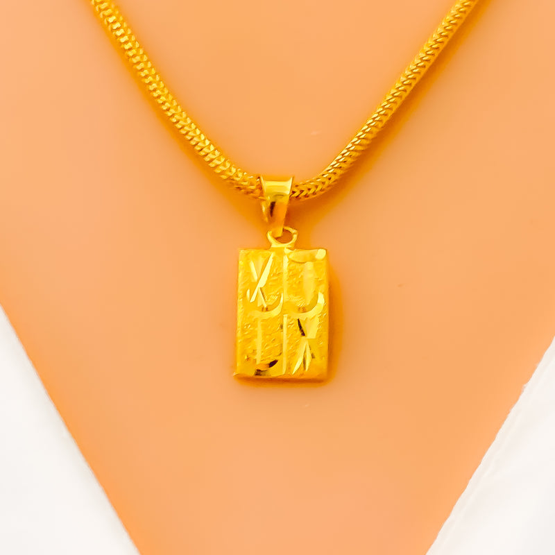 Ornate Sand Finished 22K Gold Pendant Set