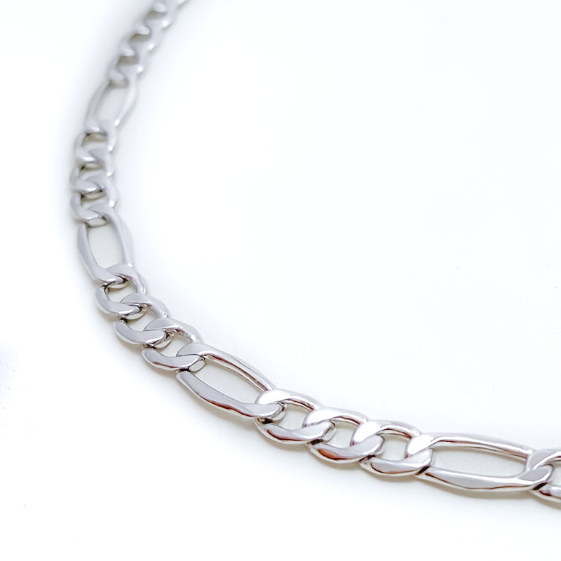 Alternating Hollow 18K White Gold Cuban Link Chain