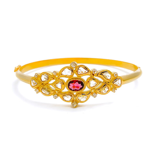Dressy Tourmaline Polki 22k Gold Bangle Bracelet