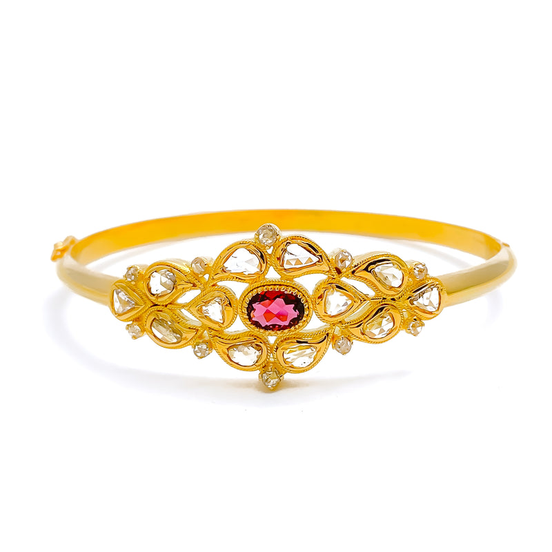Dressy Tourmaline Polki 22k Gold Bangle Bracelet