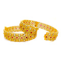 Ornamental Heirloom Polki 22k Gold Bangle Pair