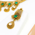 Green Kundan Clover 22k Gold Oxidized Set