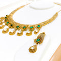 Green Kundan Clover 22k Gold Oxidized Set