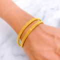 Beaded Sleek Lined 22k Gold Bangle Pair