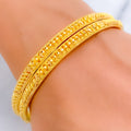 Beaded Sleek Lined 22k Gold Bangle Pair
