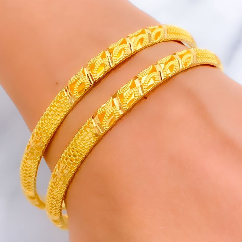 Delicate Golden Leaf 22k Gold Bangle Pair