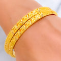 Delicate Golden Leaf 22k Gold Bangle Pair