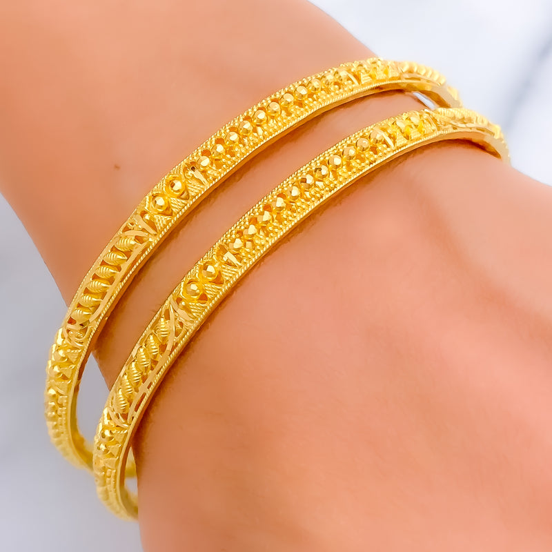 Brilliant Leaf Adorned 22k Gold Bangle Pair