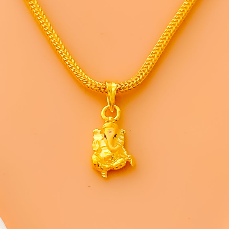 Slender Bold 22k Gold Ganesh Pendant