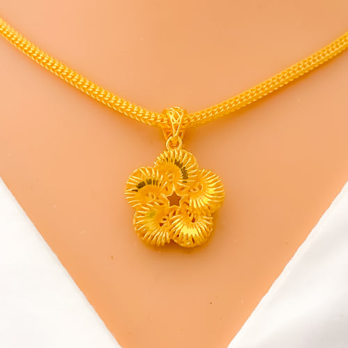 Unique Spiral Flower 22k Gold Pendant 