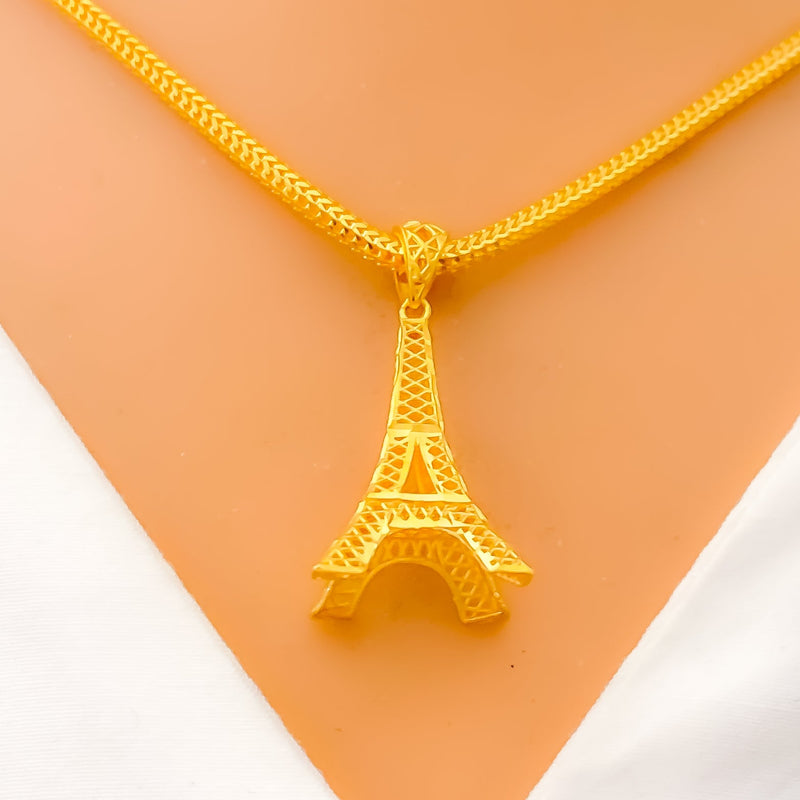 Upscale Tasteful 22k Gold Hanging Tower Pendant 