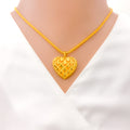 Decorative Chequered 22k Gold Heart Pendant 