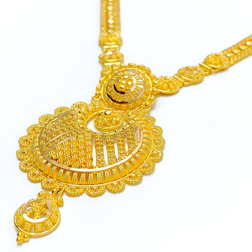 Elegant Striped Chand 22k Gold Long Necklace Set 