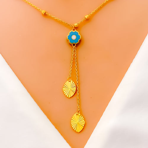 Latest Fancy Gold Plated Chain Pendant Butti Jewellery Set