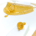 Regal Oval Flower 22K Gold Choker Necklace Set 