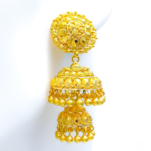 Decorative 22k Gold Dual Chandelier Earrings 