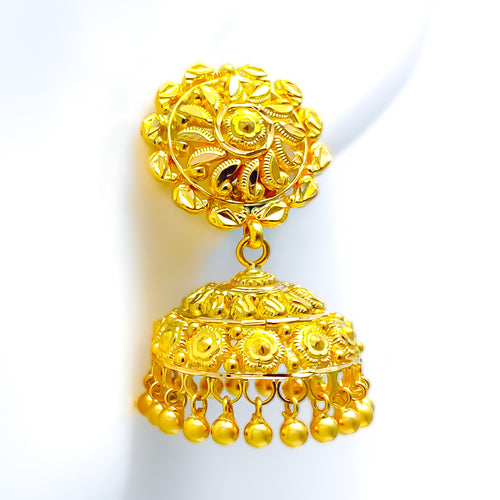 Versatile Dangling Flower 22k Gold Jhumki Earrings 