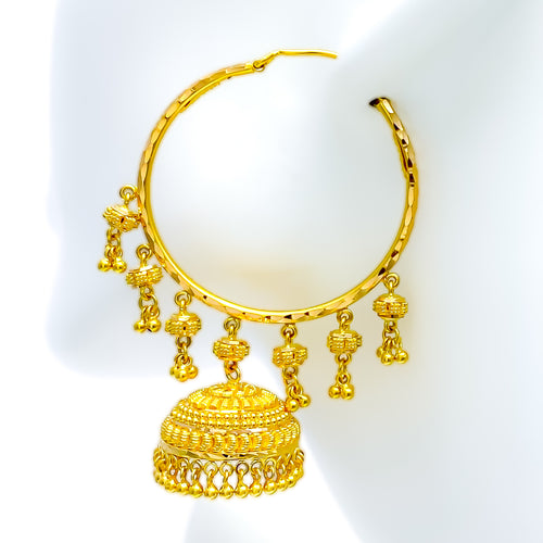 Impressive Tasseled 22K Gold Chandelier Bali Earrings 