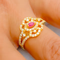 Graceful Floral 22k Gold CZ Ring
