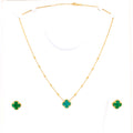 Posh Blooming Malachite Clover 21k Gold Necklace Set