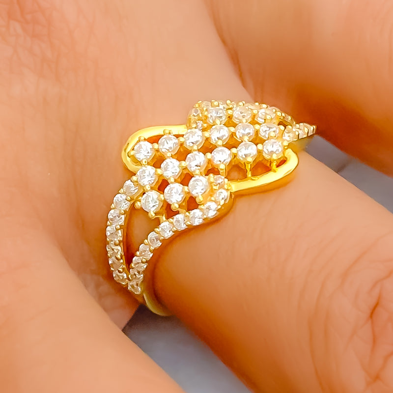 Tasteful Checkered 22k Gold CZ Ring