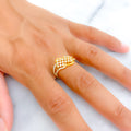 Tasteful Checkered 22k Gold CZ Ring