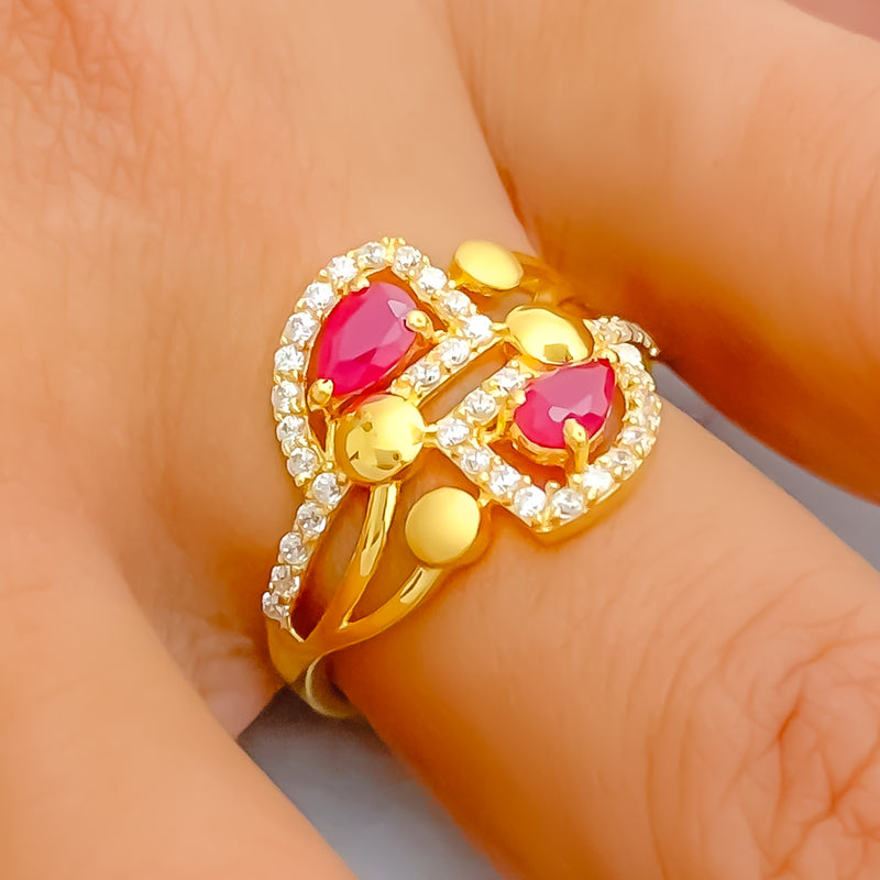 Modern Decorative 22k Gold CZ Ring