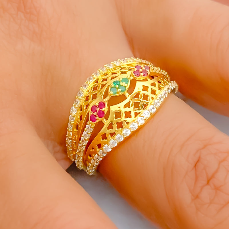 Gorgeous Netted 22k Gold CZ Ring