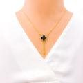 Iconic Black Onyx 21k Gold Clover Necklace Set w/ Gold Tassels